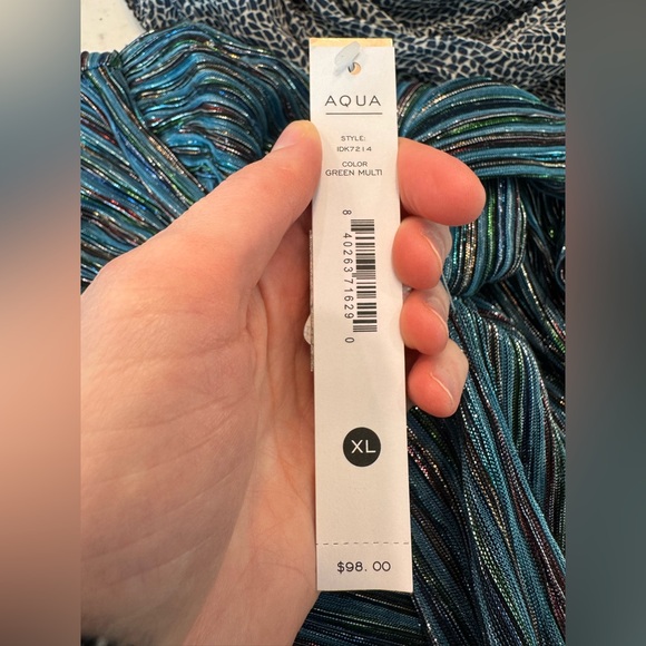 AQUA BLOOMINGDALE'S Blue Metallic Striped Tiered Dress Size XL NWT (FLAWED) - Picture 7 of 15